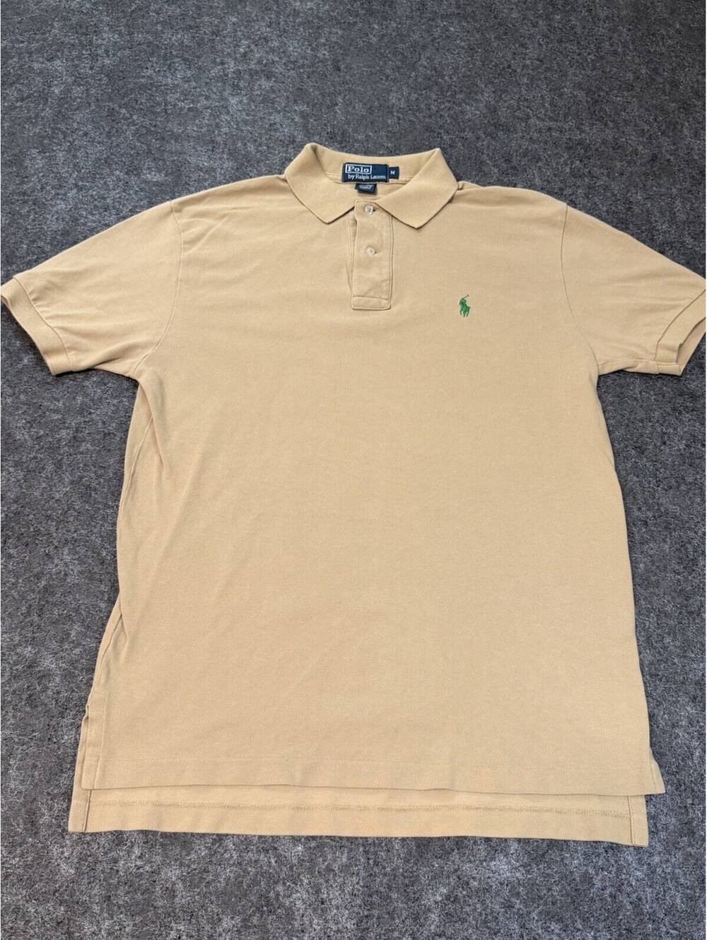 Polo Ralph Lauren Polo Shirt Mens M Tan Khaki Short Sleeve Green Pony Cotton